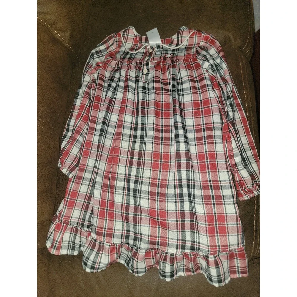 Disney red‎ plaid nightgown sleep pajamas mickey mouse ears size 5 6